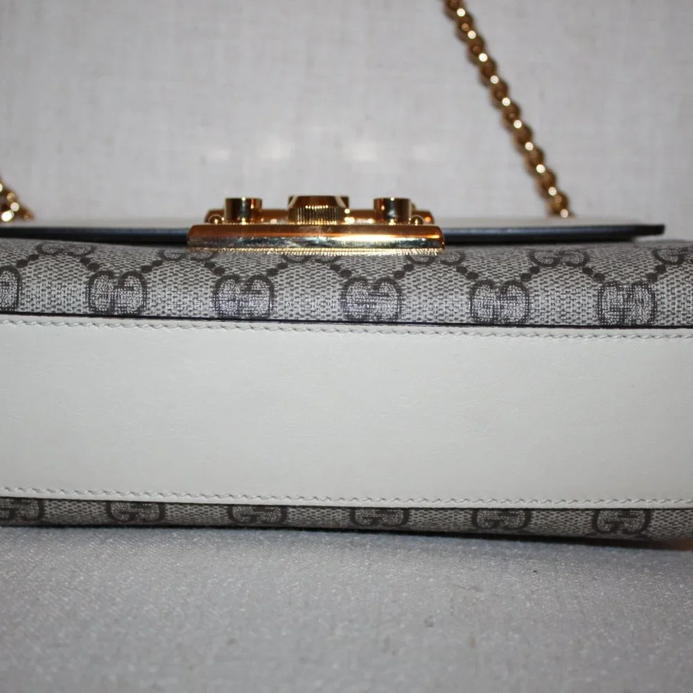 Gucci Padlock Mini GG Supreme Leather/Canvas Bag Ivory and Beige - Picture 6 of 15